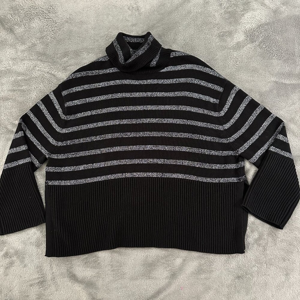 Gap Cotton Black Silver Turtleneck Relaxed Oversized Sweater MEDIUM
